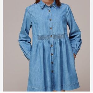 Whistles Chambray Denim Shirt Dress Blue Western Cotton Coastal Long Sleeve Sz 6